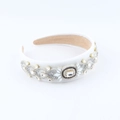 Baroque white padded headband with sparkling rhinestones and pearls for wedding parties - White (C)