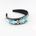 Handcrafted Baroque padded headband with blue velvet, sparkling rhinestones and fabric flowers - Deep Blue (D)