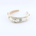Detail of luxury white satin headband with handmade flowers and sparkling rhinestones - White (C)