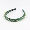 Handmade emerald green baroque headband with rhinestones and golden floral accents - Dark Green (A)