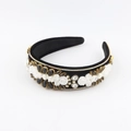 Baroque black velvet headband with luxury crystals and floral rhinestone accents - Black (B)