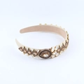 Luxury Baroque headband with champagne rhinestones and crystals on beige base - Champagne Gold
