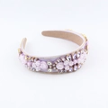 Baroque purple headband with rhinestones, beads and fabric roses on white background - Lavender (A)