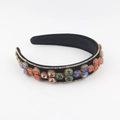 Baroque velvet headband with colorful gemstones and sparkling rhinestones for women - Multicolor Gemstone Style (B)