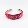 Luxury rose red velvet headband with baroque rhinestones and pink crystals - Rose Red (A)