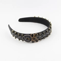 Vintage Baroque headband for women with black rhinestones and gold metal accents - Black