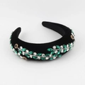 Diadema barroca acolchada con diamantes verdes y diseño de hojas sobre terciopelo - Verde Esmeralda