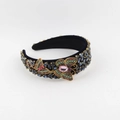 Baroque wide velvet headband with blue crystals and handcrafted colorful butterfly charms - Blue Butterfly Style