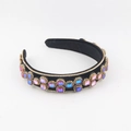 Baroque style velvet headband with colorful rectangle rhinestones and crystal borders - Iridescent Gemstone Style (D)