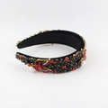 Close-up of baroque sponge headband with red rhinestones and gold butterfly pearl pendant - Red and Black Style (C)