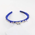 Detailaufnahme des barocken blauen Stoffstirnbands mit Perlen und Kristallen - Verdickter Barockstil / Dunkelblau (F)