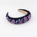Luxurious velvet padded headband with sparkling crystal floral embroidery for women - Style B (Blue-Black Base Purple-Blue Flowers)