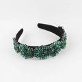 Baroque style wide headband with olive green crystals and black velvet fabric - Olive Green Vintage Flower Style (C)