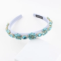 Detail of light blue baroque headband featuring handmade floral rhinestones and crystals - Light Blue (G)
