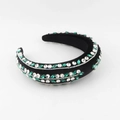 Detalle de la diadema barroca con cristales verde esmeralda y diamantes de imitación blancos - Negro Con Strass Verdes Y Blancos (A)
