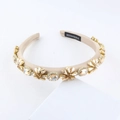 Champagne satin headband with luxury floral crystal embellishments and gold metal settings - Champagne (E)