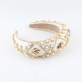 Baroque style white padded headband with golden roses and pearls for women - Off White