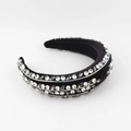 Diadema barroca de terciopelo negro acolchada con diamantes de imitación y cristales - Negro Con Strass Blancos (B)