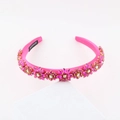 Detail of pink baroque headband featuring crystal flower patterns and handmade label - Pink (H)