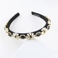 Cerchietto imbottito barocco con fiori di cristallo e strass fatti a mano su bianco - Nero (C)