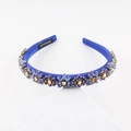 Macro detail of royal blue baroque headband with handmade label and crystal flowers - Royal Blue (G)
