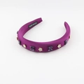 Deep purple padded headband with rhinestone butterflies and satin finish on white background - Deep purple