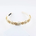 Detail of handmade baroque headband with crystals and pearls on white satin fabric - Off-white (E)