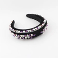 Detalle de los diamantes de imitación de cristal en una diadema de terciopelo negro - Negro Con Strass Púrpura Y Rosa (D)