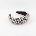 Detail of baroque headband with colorful crystals and pearls on black velvet fabric - Multicolor Gemstone Style