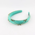 Groene satijnen gevoerde hoofdband met gouden ketting en smaragdgroene stenen - Turquoise Groen