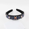 Baroque padded headband with blue and pink rhinestones on a black fabric base - Blue and Pink-Orange Gemstone Dense Style (F)