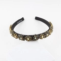 Cerchietto barocco con strass neri e perle su un supporto geometrico bianco - Nero (C)
