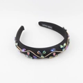 Baroque black velvet wide headband with colorful rhinestone butterfly and floral chain - Black