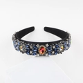 Baroque crystal headband featuring blue pear gems and a large colorful center stone - Large Oval AB Crystal Focal Style (E)