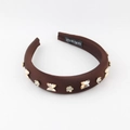 Brown satin headband featuring sparkling rhinestone butterflies and floral accents for women - Dark Brown