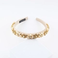 Cerchietto barocco in tessuto champagne con fiori di strass scintillanti e perle - Champagne (A)