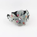 Detail of baroque style headband featuring sparkling colorful rhinestones and floral designs - Silver Grey Style (A)