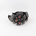 Close-up of luxury baroque floral headband with black rhinestones and peach gems - Black Style (B)
