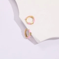 Minimalist gold-plated geometric hoops with pink enamel and rectangular zircon stones - 14k / Pink