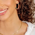 Bohemian colorful beaded hoop earrings and gold paperclip link necklace for women - Earrings