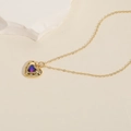 14K gold plated heart necklace with iridescent cat eye stone and white zircon accents - 14k / Purple