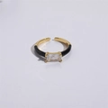 Adjustable 14K gold plated square zircon ring with black enamel details for women - Adjustable Open / Black