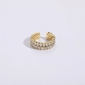 Close-up of golden double-row zircon ear cuff with a polished finish and open design - Double Layer Round Zircon Style (JZ0085)