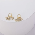 Detail of 14K gold plated heart drop earrings with sparkling white cubic zirconia stones - White (ES0220)