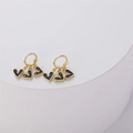 Detail of 14K gold heart drop earrings with navy blue zircon pave setting charms - Royal Blue (ES0220)