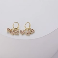 Elegant 14K gold-plated heart earrings with pink zircon tassels on leverback hoops - Pink (ES0220)