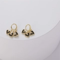 14K gold hoop earrings with three dangling black zircon heart charms for women - Black (ES0220)