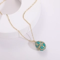 Green enamel egg pendant necklace with gold wirework and 14K gold-plated chain - Dark Green (XL2057)
