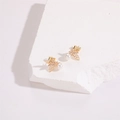 Elegant 14K gold plated butterfly stud earrings with shell pearls and sparkling zircons - Hollow Pearl Butterfly