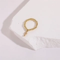 14K gold plated beaded stretch ring with a sparkling zircon cross pendant for women - One Size / Style 1